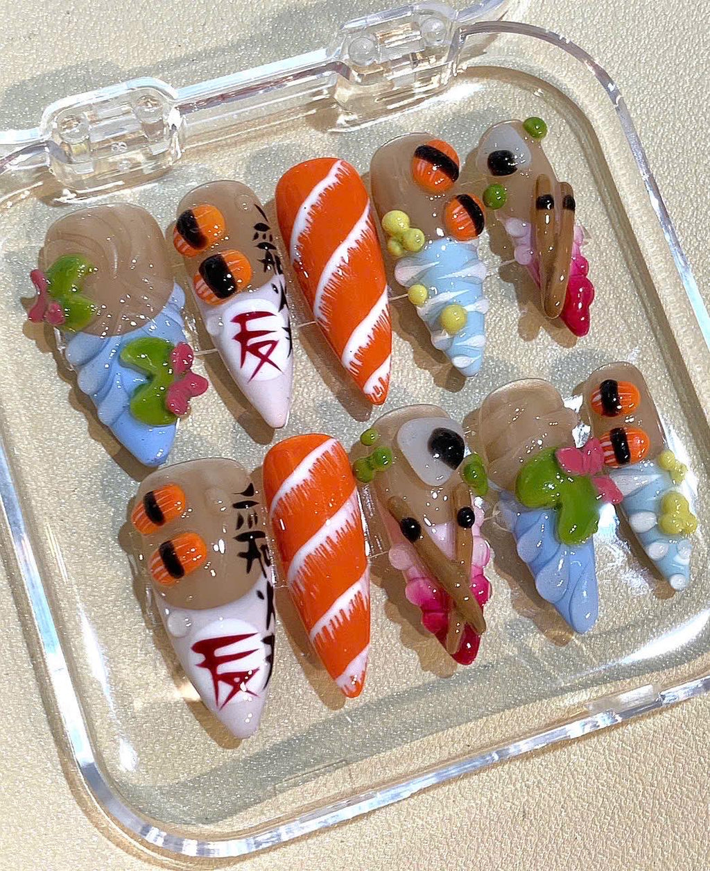 3D Sushi Press On Nails: Handmade Japanese Food Nail Art