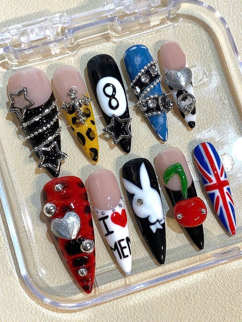 Handmade Punk Rock Press On Nails: 3D Nail Art