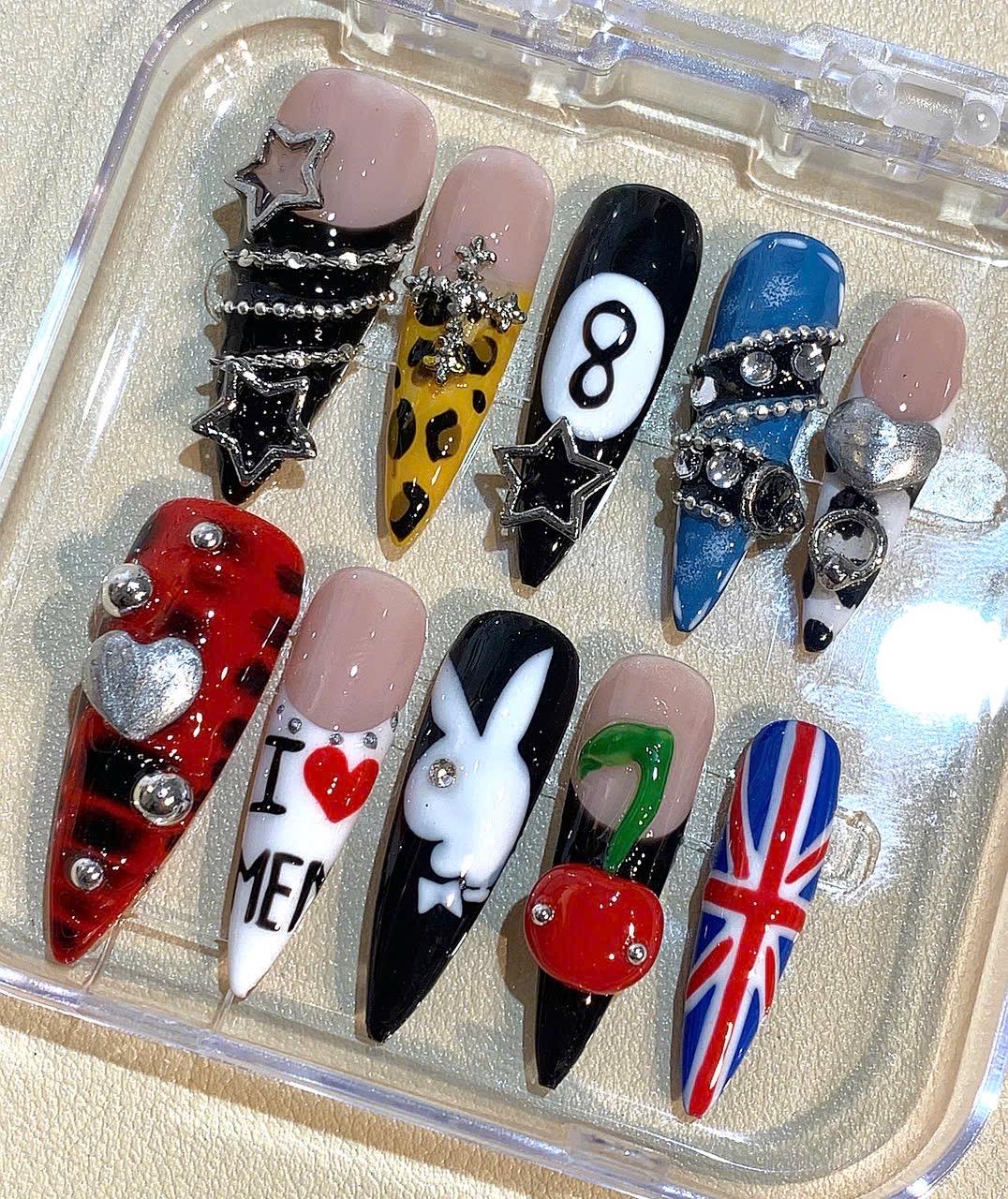 Handmade Punk Rock Press On Nails: 3D Nail Art