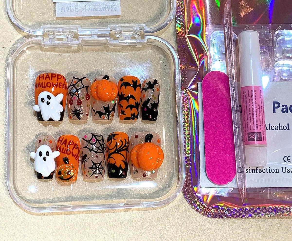 3D Ghost & Pumpkin Press On Nails: Spooky Halloween Nail Art