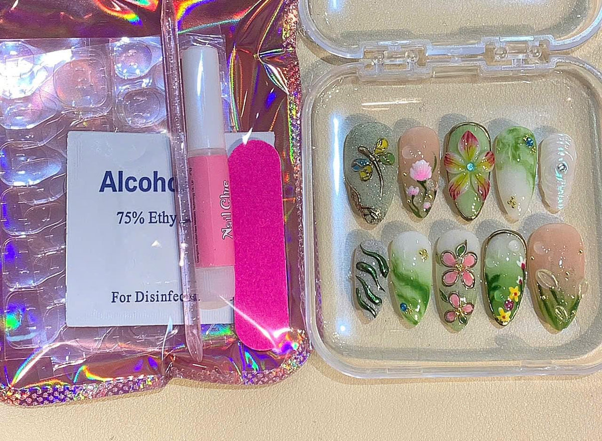 Spring Garden Press On Nails: Handmade Floral Nail Art Set