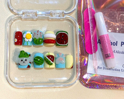 Watermelon Dog Press On Nails: 3D Kawaii Nail Art for Kids