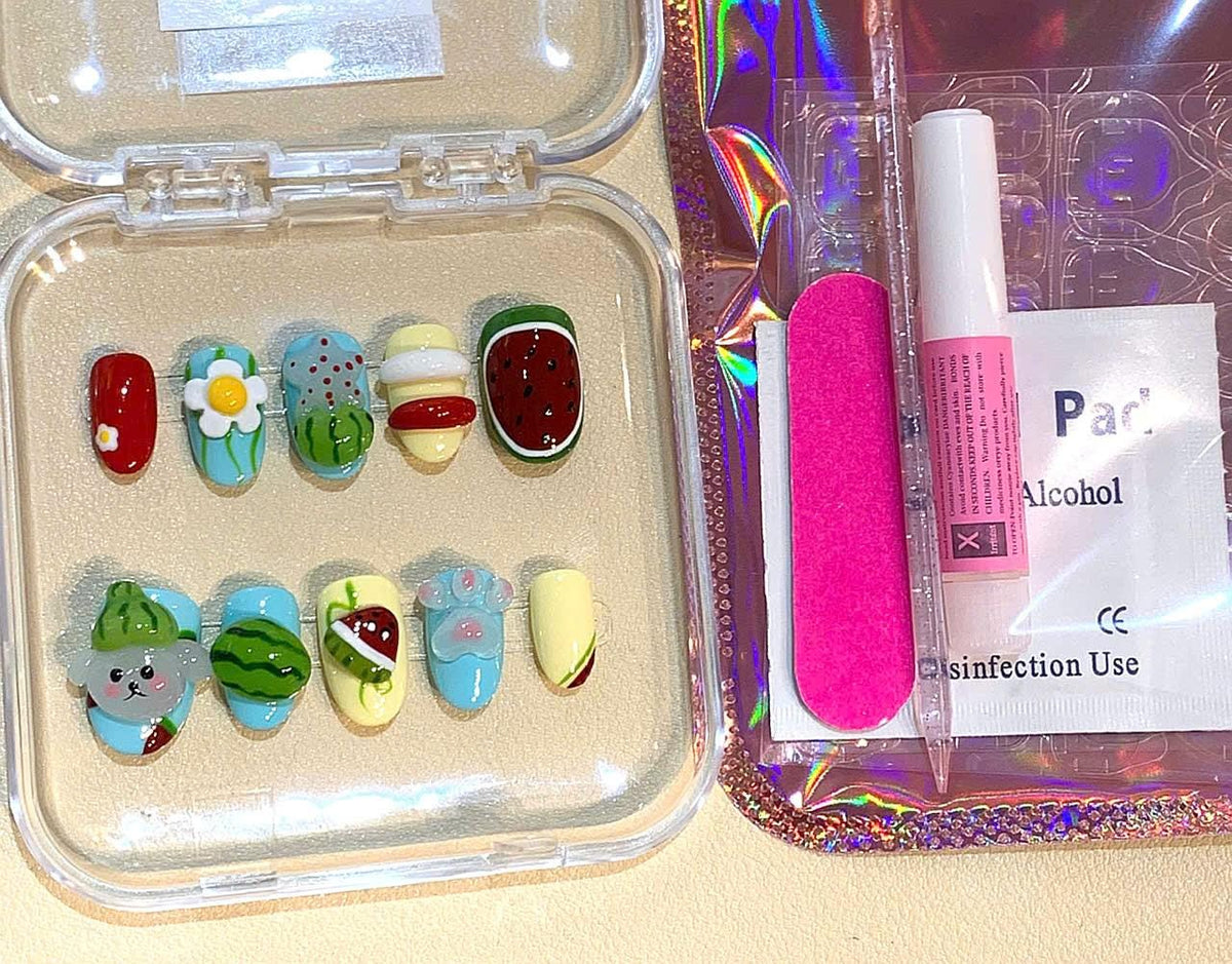 Watermelon Dog Press On Nails: 3D Kawaii Nail Art for Kids