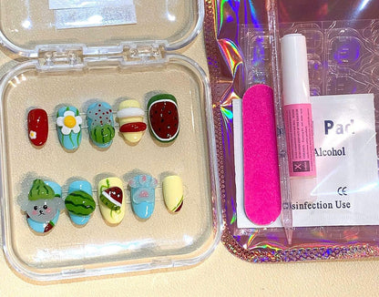Watermelon Dog Press On Nails: 3D Kawaii Nail Art for Kids