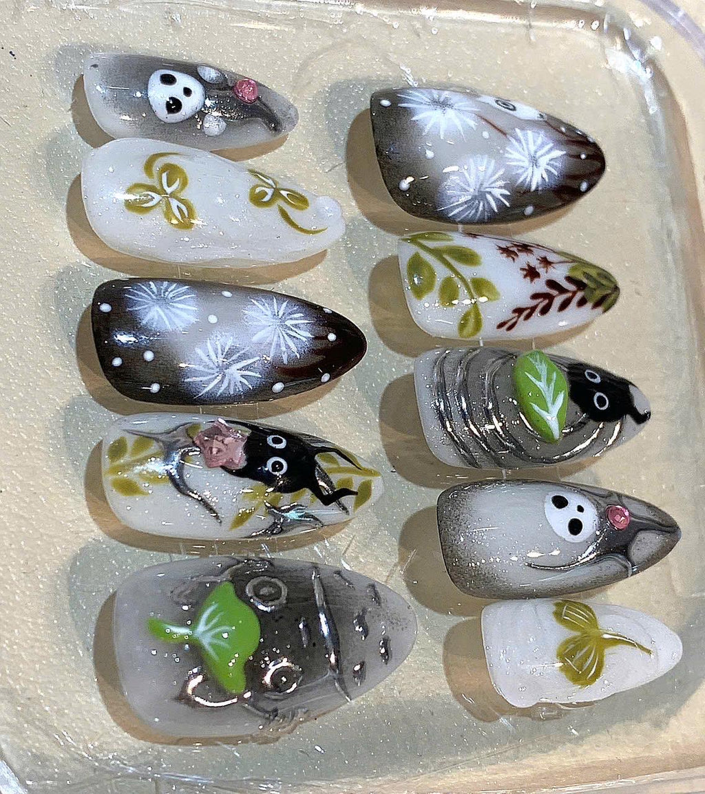 Totoro Press On Nails: Anime Forest Spirit, Handmade Nail Set
