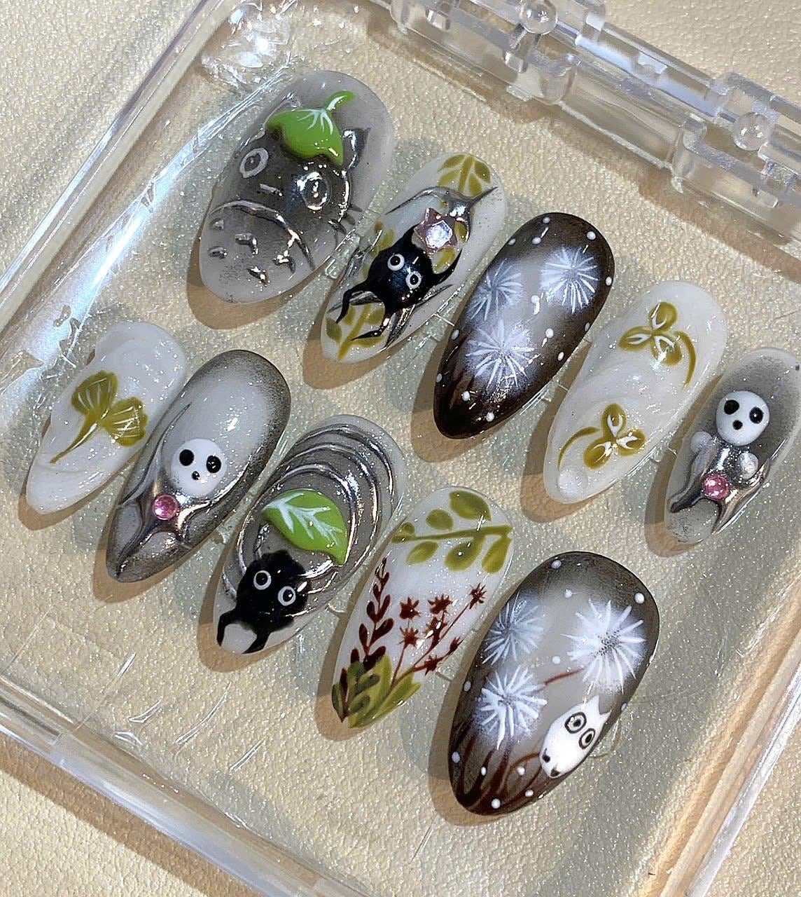 Totoro Press On Nails: Anime Forest Spirit, Handmade Nail Set