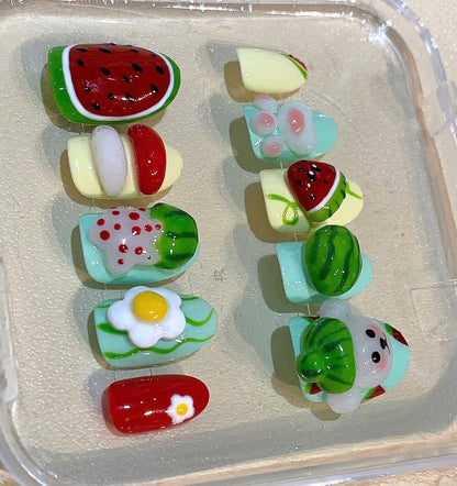 Watermelon Dog Press On Nails: 3D Kawaii Nail Art for Kids