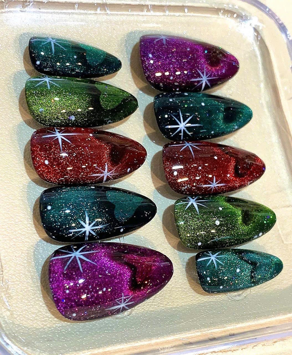 Galaxy Cat Eye Press On Nails: Handmade Starry Glitter Nail Art