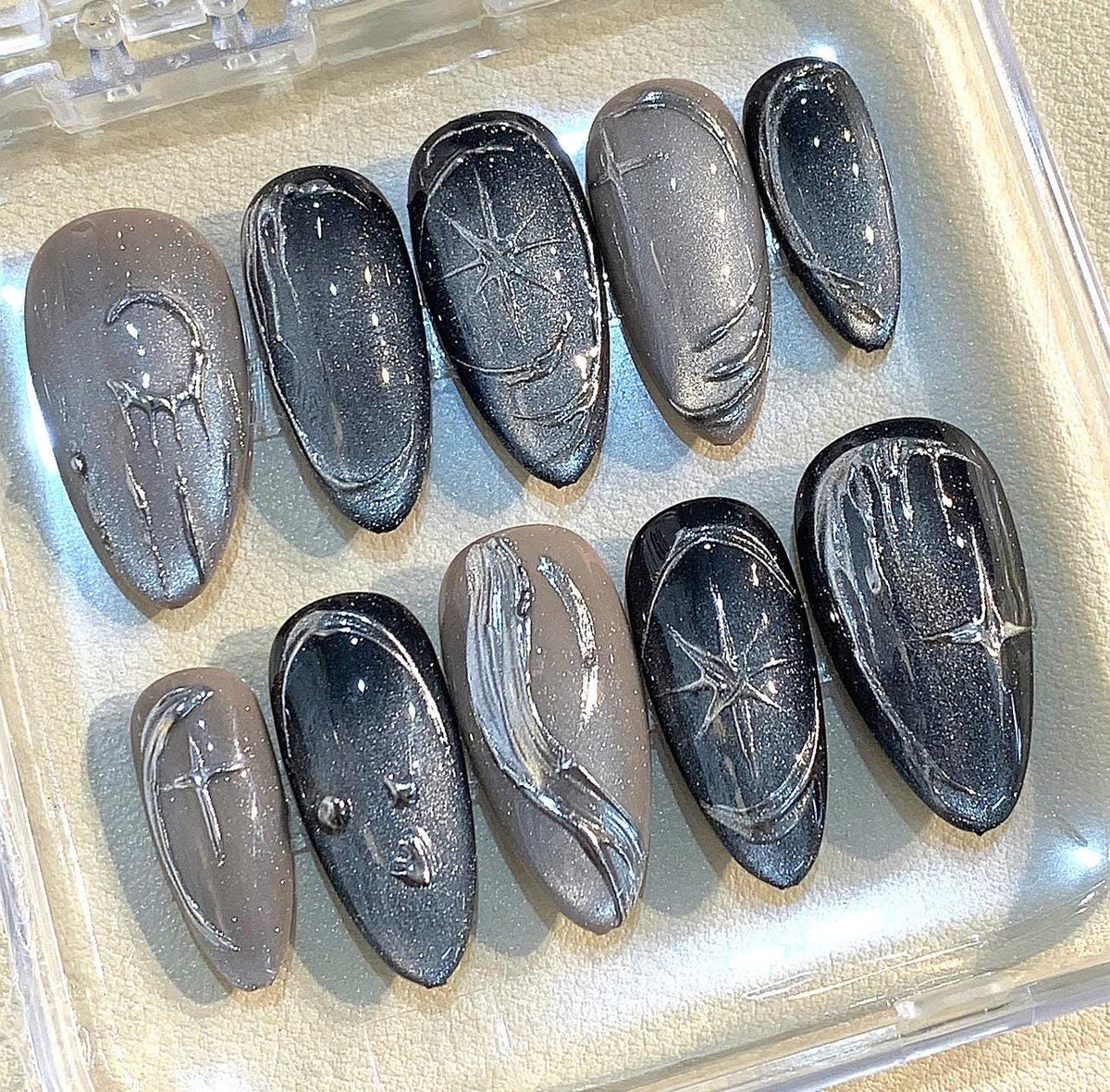 Galaxy Press On Nails: Starry Night Cosmic Handmade False Nail Set