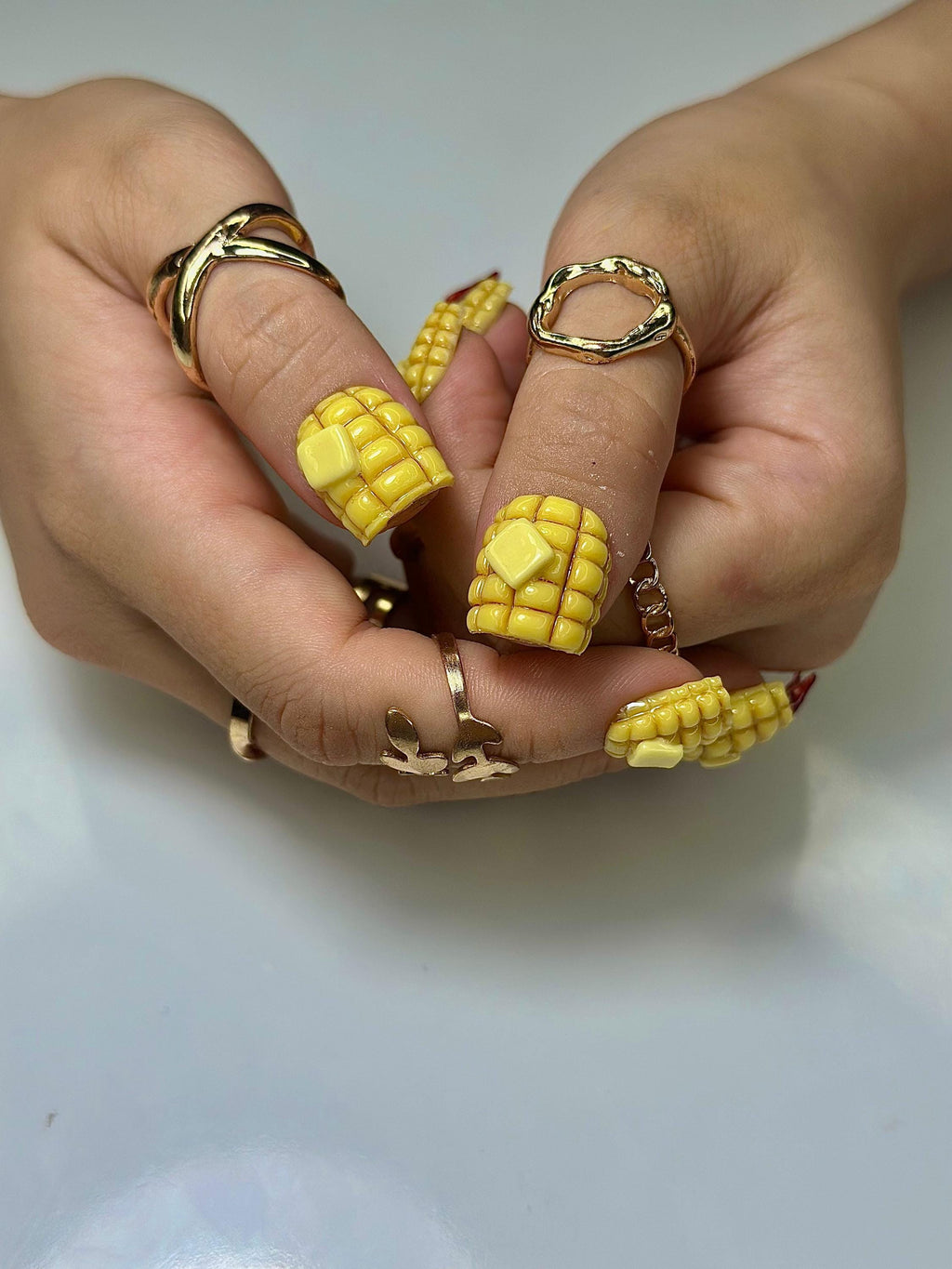 Corn & Crawfish Press On Nails | 3D Food-Inspired Nail Art | Yellow Corn Cob Nails | Red Crawfish Lobster Claws | Fun Quirky Nails | JB147HC