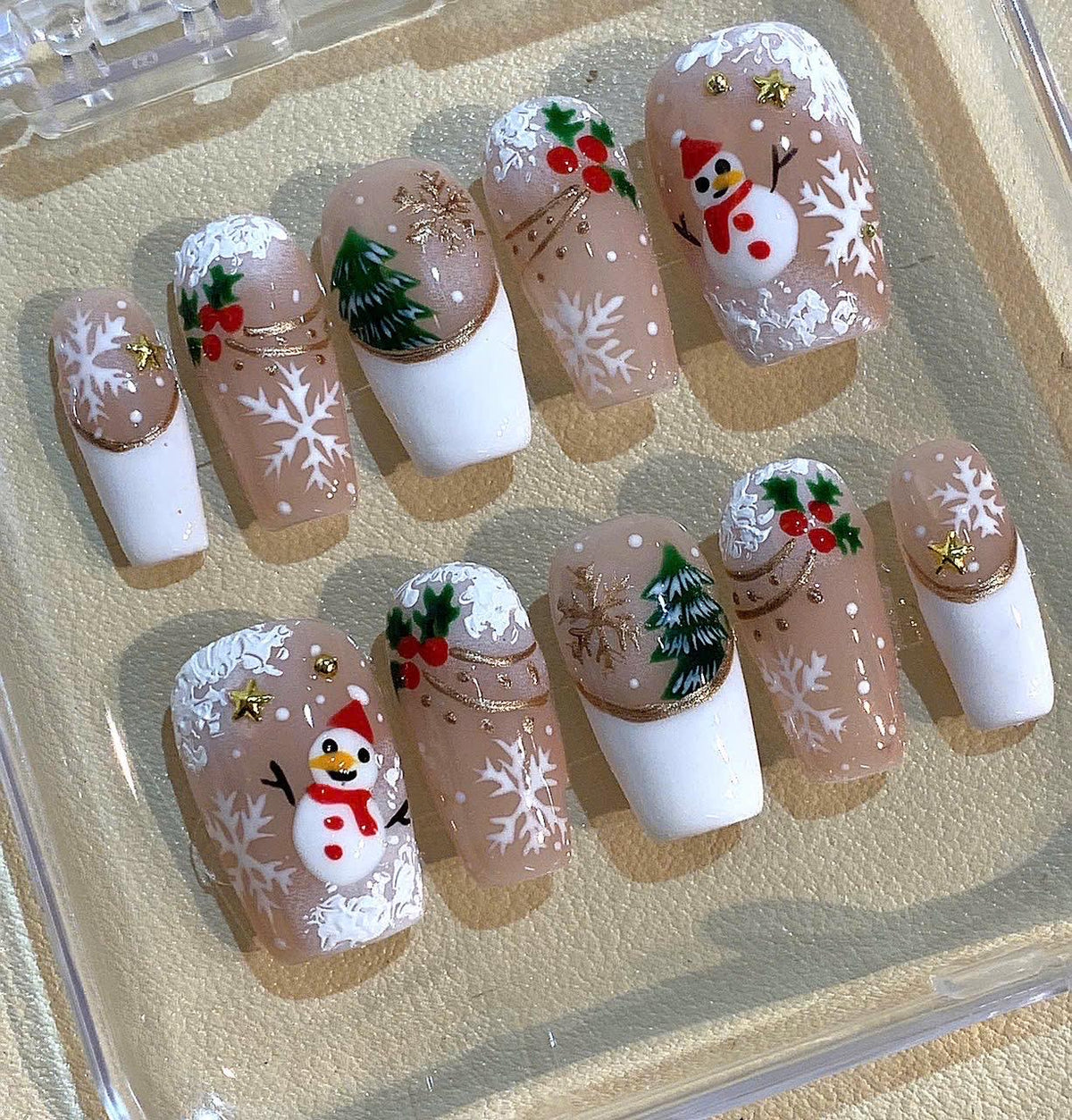 3D Snowman Christmas Press On Nails: Handmade Holiday Nail Set