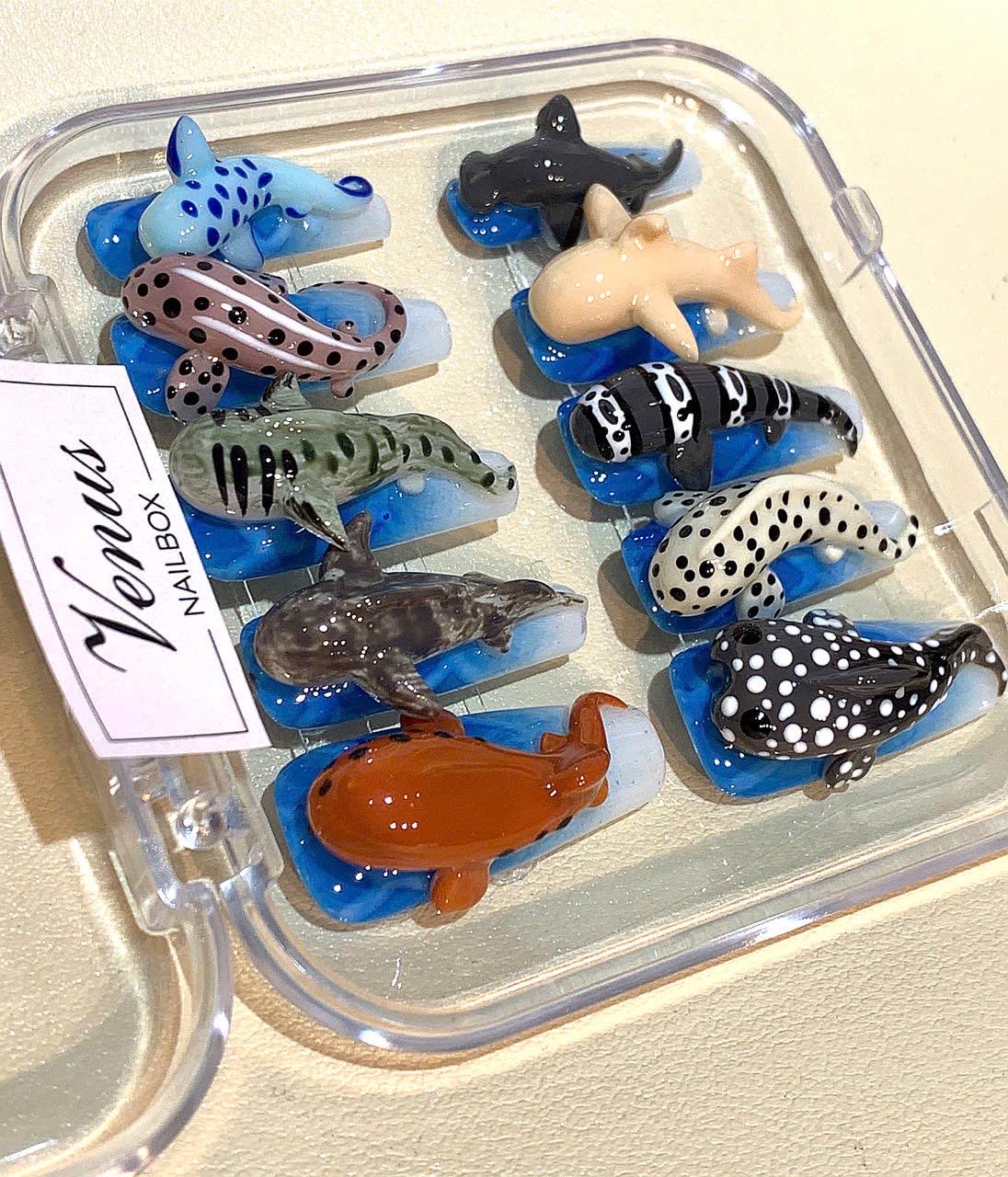 3D Shark Press On Nails: Handmade Ocean Animal Nail Art Set