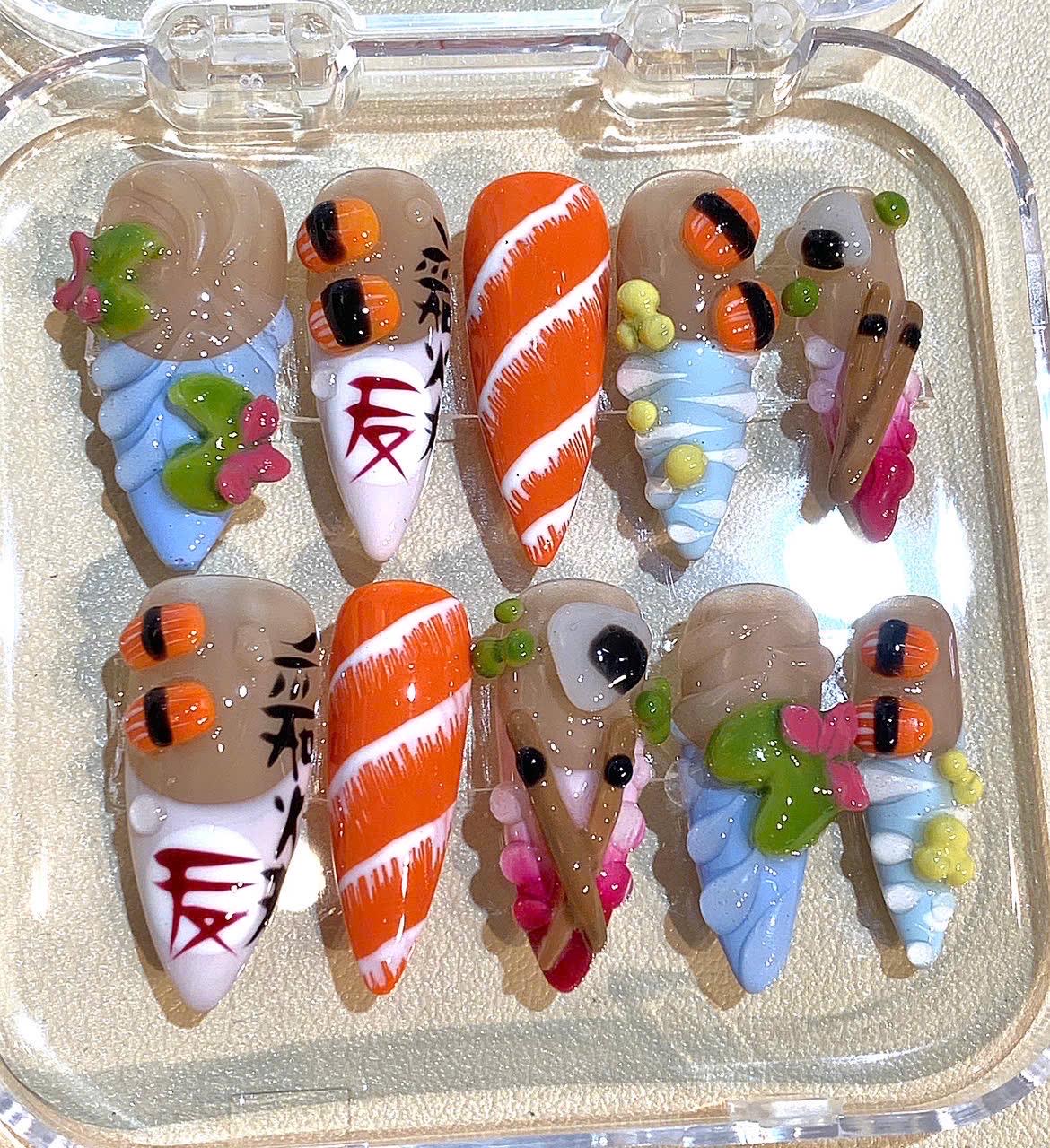 3D Sushi Press On Nails: Handmade Japanese Food Nail Art