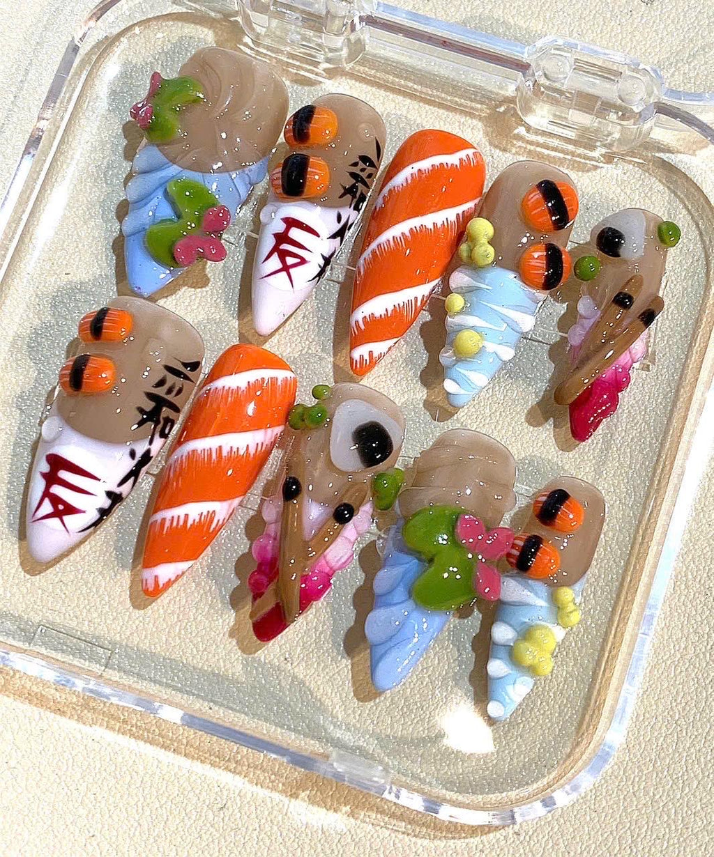 3D Sushi Press On Nails: Handmade Japanese Food Nail Art