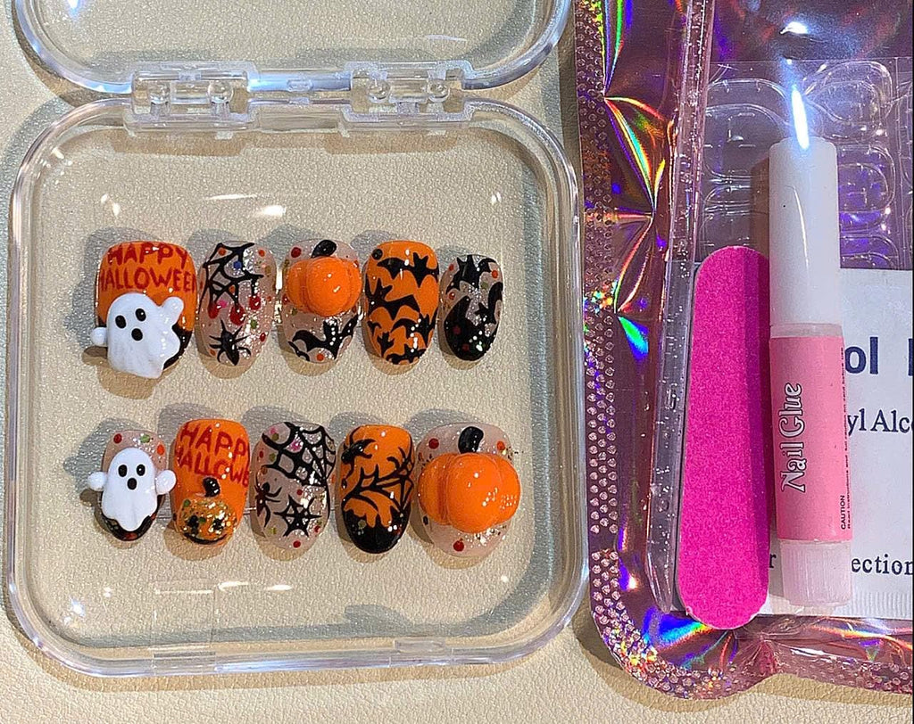3D Ghost & Pumpkin Press On Nails: Spooky Halloween Nail Art