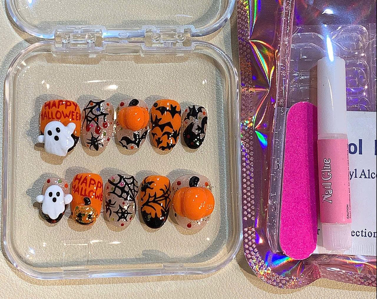 3D Ghost & Pumpkin Press On Nails: Spooky Halloween Nail Art