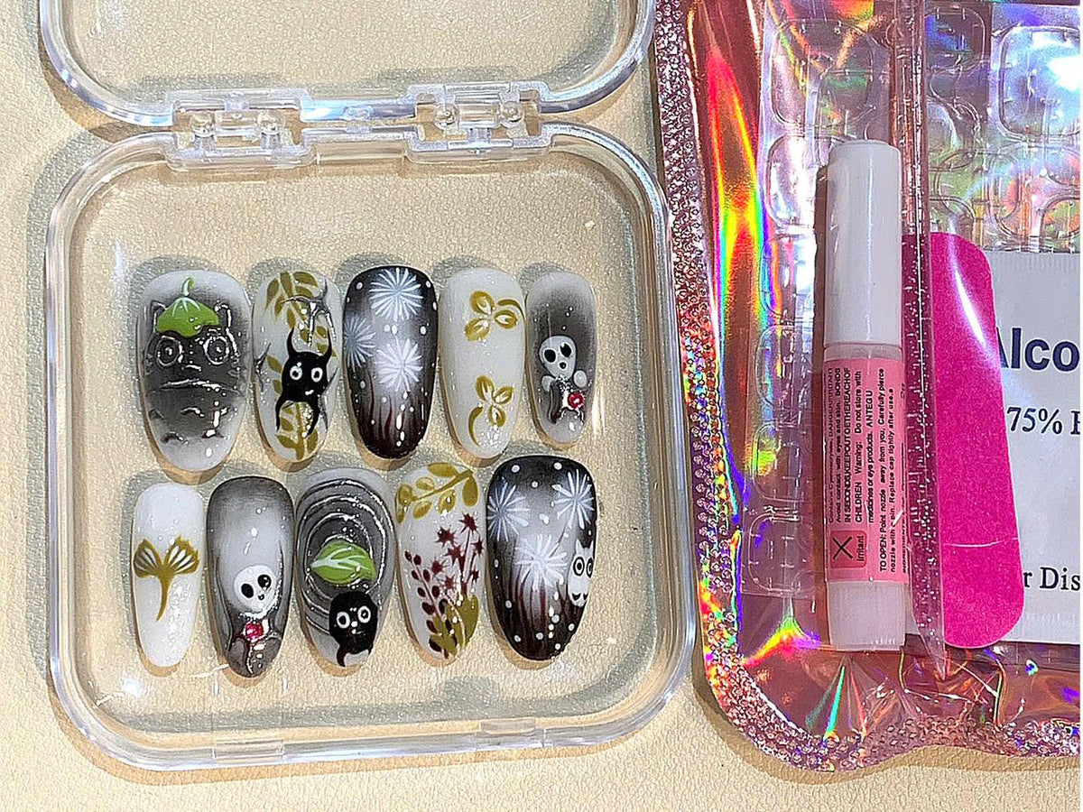 Totoro Press On Nails: Anime Forest Spirit, Handmade Nail Set