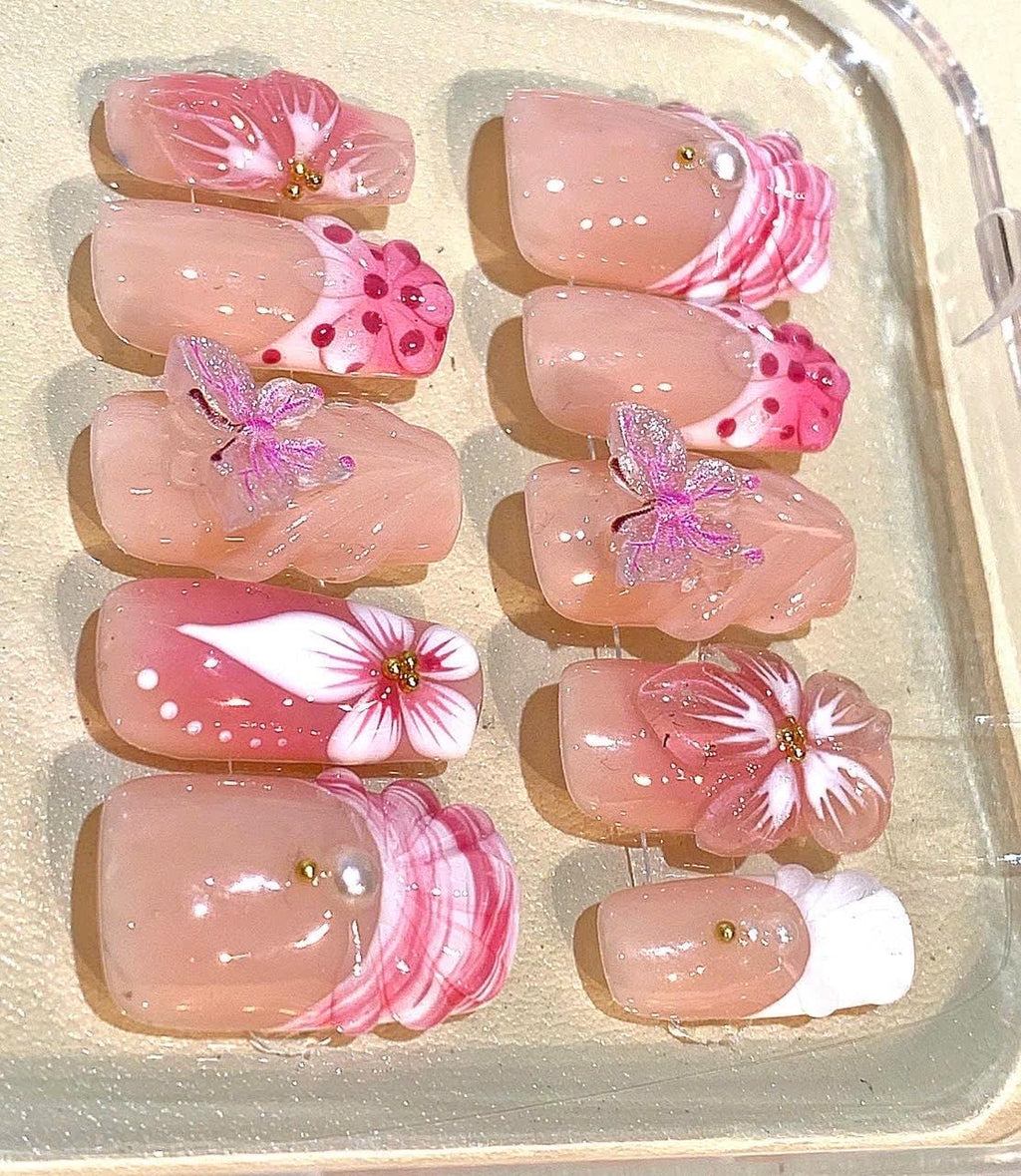 3D Butterfly Press On Nails – Floral Pearl Handmade Nail Art