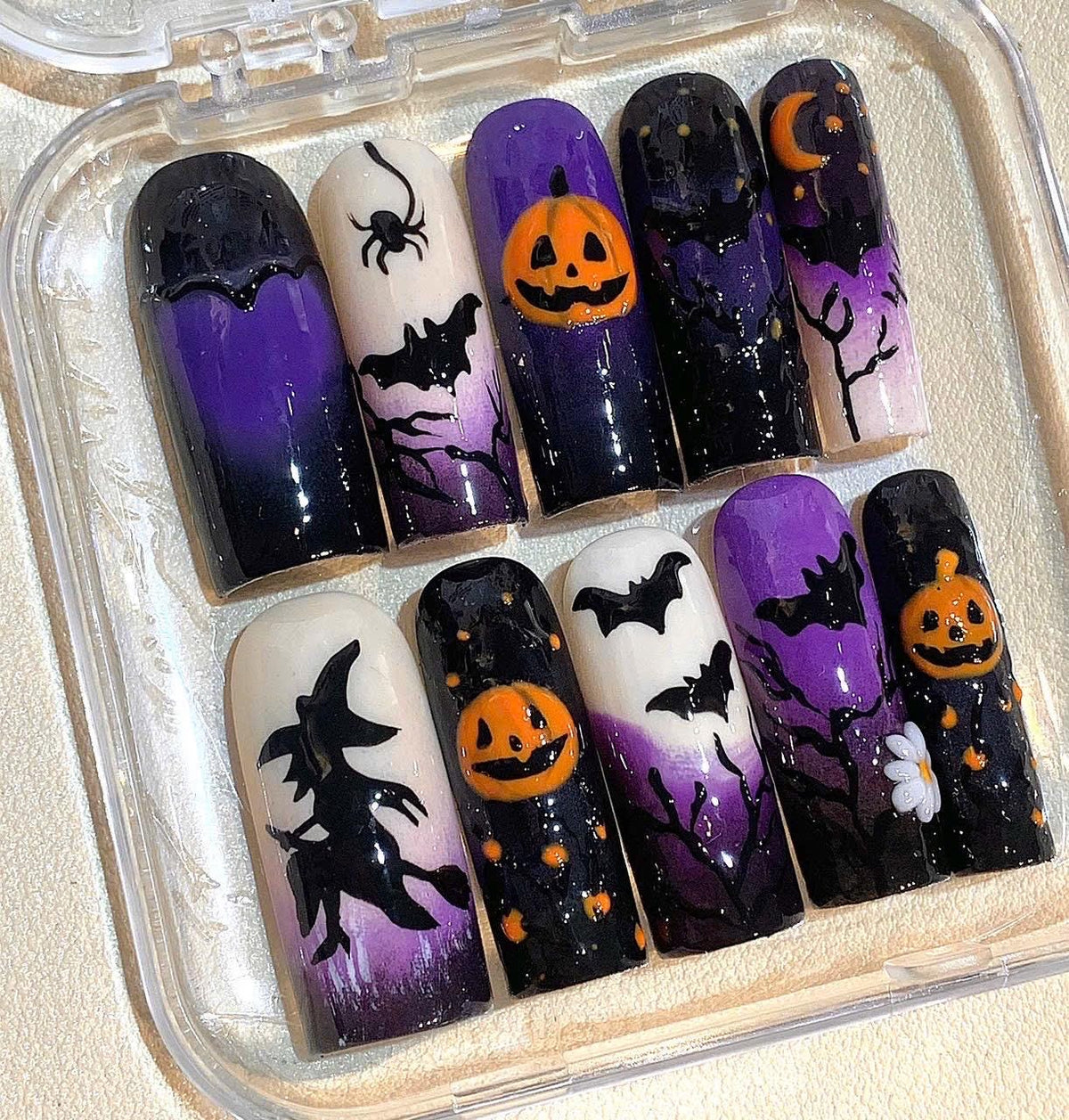 Handmade Halloween Press On Nails: Purple Black Ombre, Spooky Nail Art