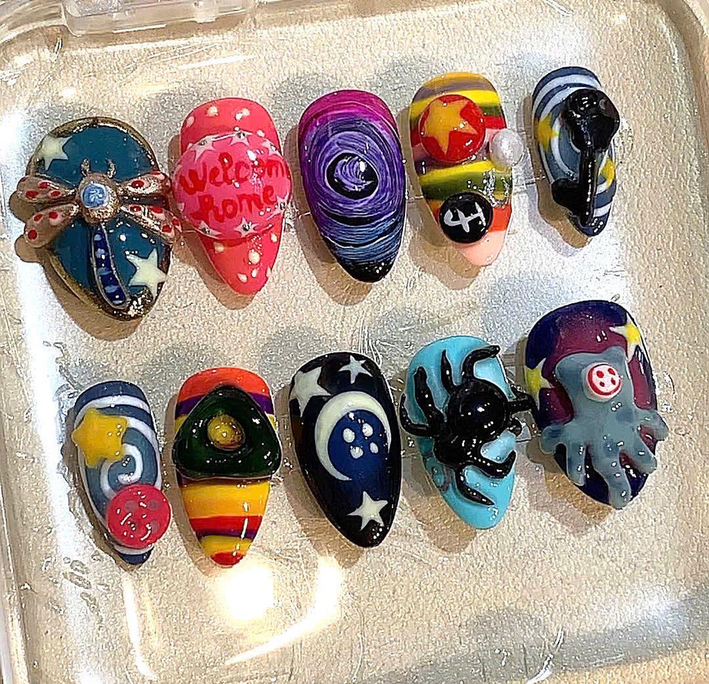 3D Galaxy Press On Nails: Handmade Cosmic Nail Art Set