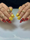 Corn & Crawfish Press On Nails | 3D Food-Inspired Nail Art | Yellow Corn Cob Nails | Red Crawfish Lobster Claws | Fun Quirky Nails | JB147HC