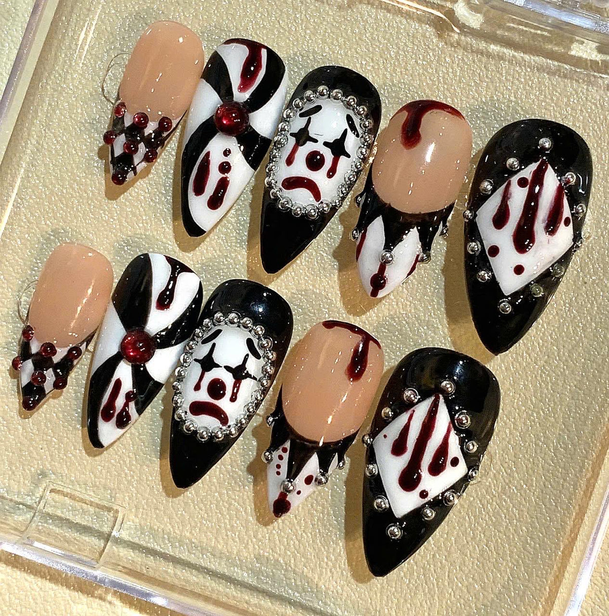 Creepy Clown Press On Nails: Gothic Horror Halloween Nail Art Set