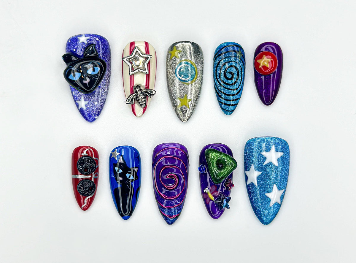 Unique Cosmic Galaxy Press On Nails | Metallic Space Theme Nails | Starry Night Press Ons | Handmade Cosmic Nails | Celestial Nails |JB965HC