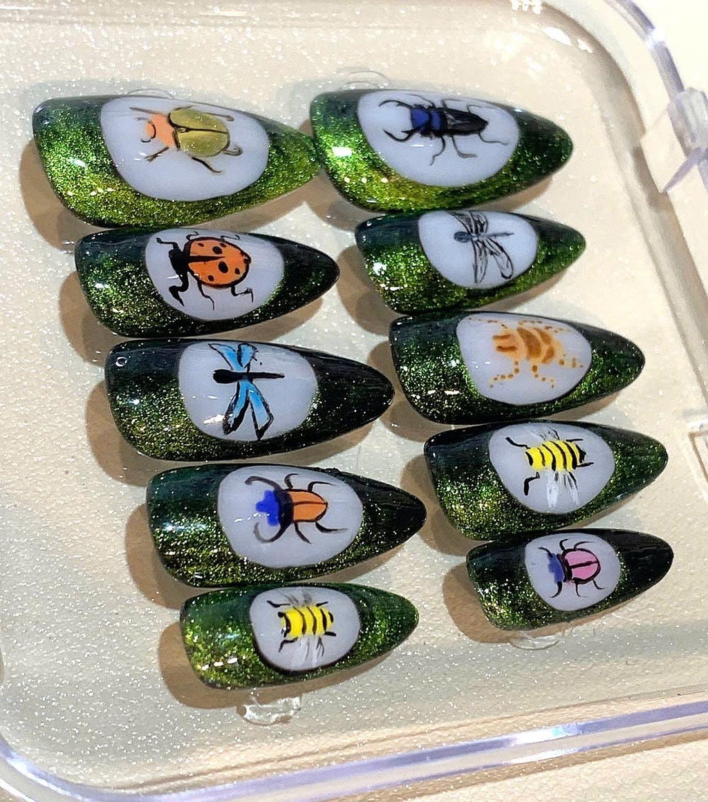 Insect Press On Nails: Beetle, Bee, Dragonfly, Ladybug Nail Art