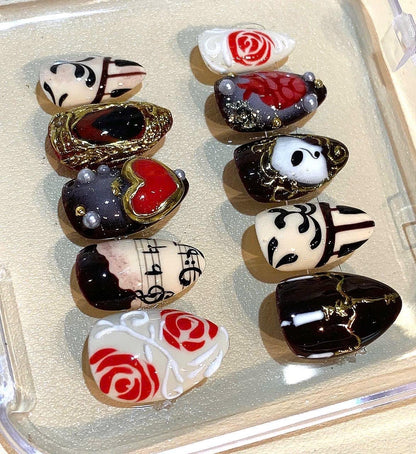 Phantom of the Opera Press On Nails: Gothic Rose Music Note Nail Art