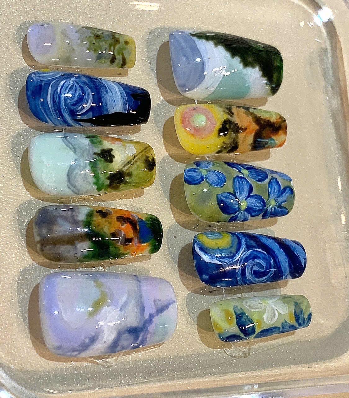 Van Gogh Starry Night Press On Nails: Hand-Painted Art False Nails