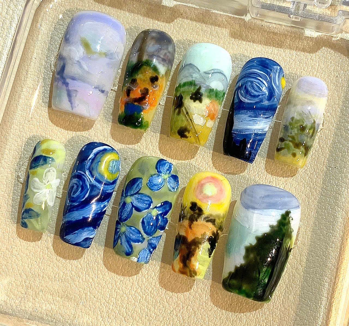 Van Gogh Starry Night Press On Nails: Hand-Painted Art False Nails