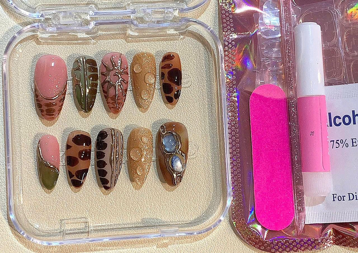 Boho Press On Nails: Gold Celestial Sun & Moon Design