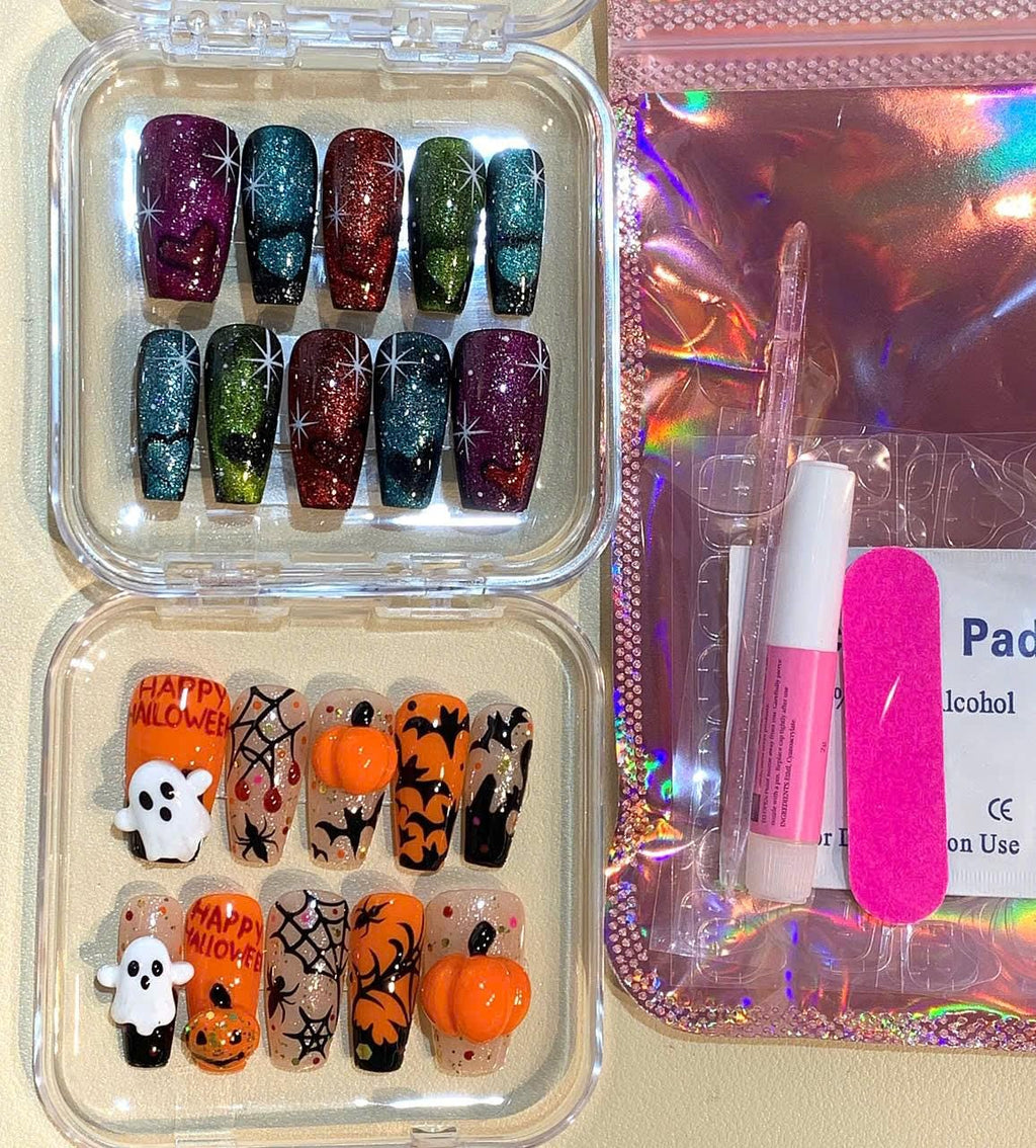 Galaxy Cat Eye Press On Nails: Handmade Starry Glitter Nail Art