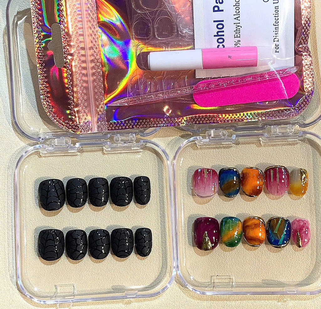 Hand-Painted Marble Press On Nails: Metallic Edge Abstract Nail Art