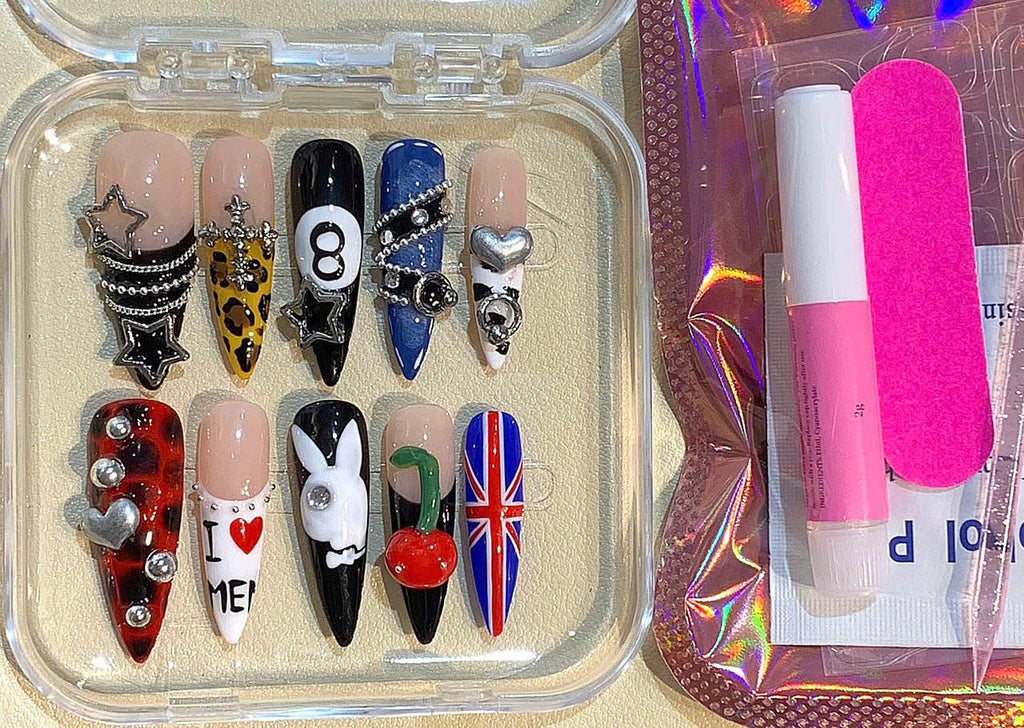 Handmade Punk Rock Press On Nails: 3D Nail Art