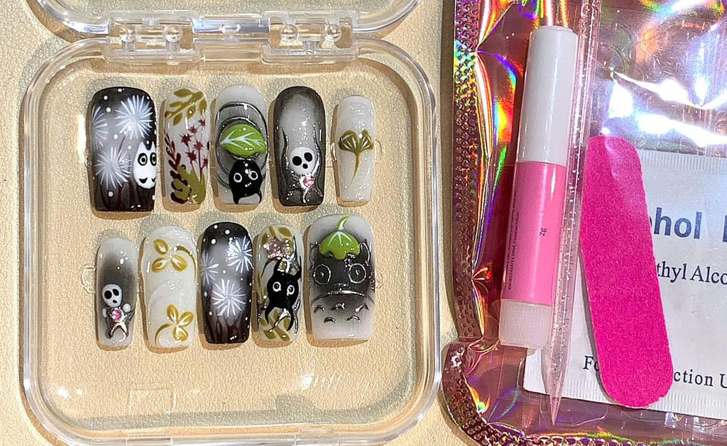 Totoro Press On Nails: Anime Forest Spirit, Handmade Nail Set