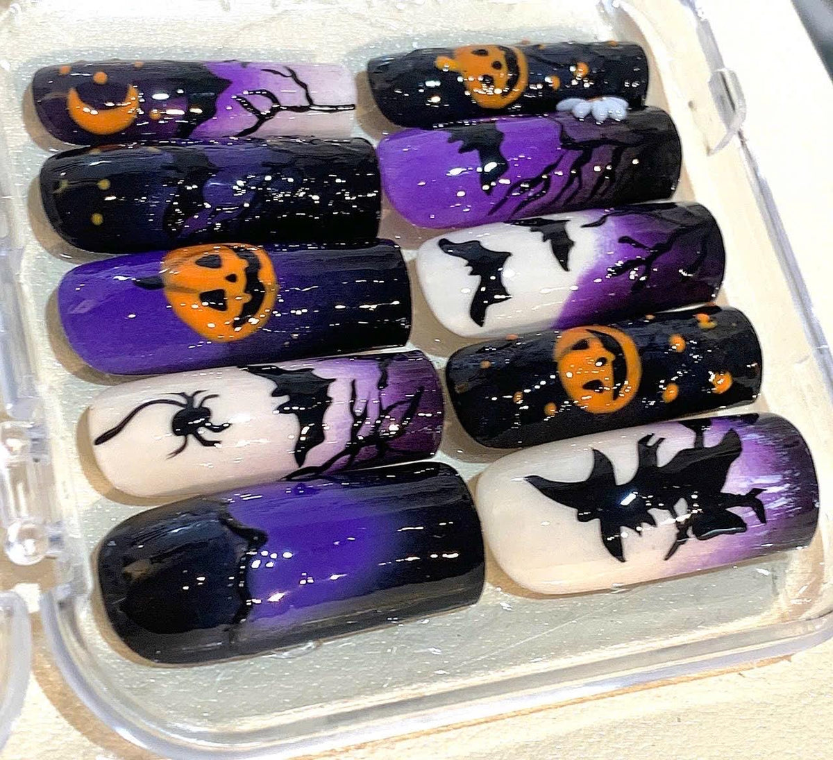 Handmade Halloween Press On Nails: Purple Black Ombre, Spooky Nail Art