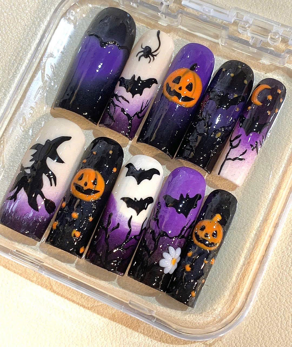 Handmade Halloween Press On Nails: Purple Black Ombre, Spooky Nail Art