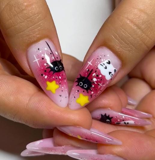 Spooky Kawaii Halloween Press On Nails | Pink Ghost & Pumpkin Nail Art | Cat and Witch Hat Cute Nails | Handmade 3D Halloween Nails |JB179EK