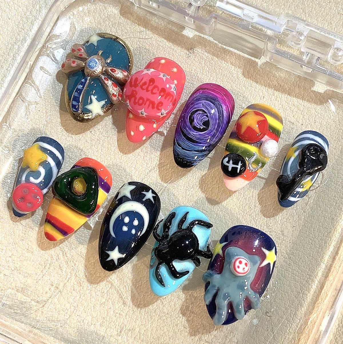 3D Galaxy Press On Nails: Handmade Cosmic Nail Art Set