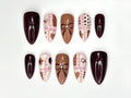 Chocolate Autumn Press On Nails | Sweet Treats-Inspired Nail Art | Soft Pink & Brown Handcrafted Design | Handmade Unique Nail Set | JB182HC