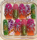 3D Flower Press On Nails: Bright Colorful Rhinestone Nail Set