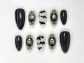 Haunted Mirror Ghost Nails | Gothic Halloween Press Ons | Black Glitter & Bat Nail Art | Handmade Spooky Black Set | JC1143BK