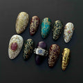 Handmade Baroque Luxury Press On Nails | Gold Swirls, Gems, Stars & Jewel Accents | Elegant Almond Nails For Royal Vintage Vibe