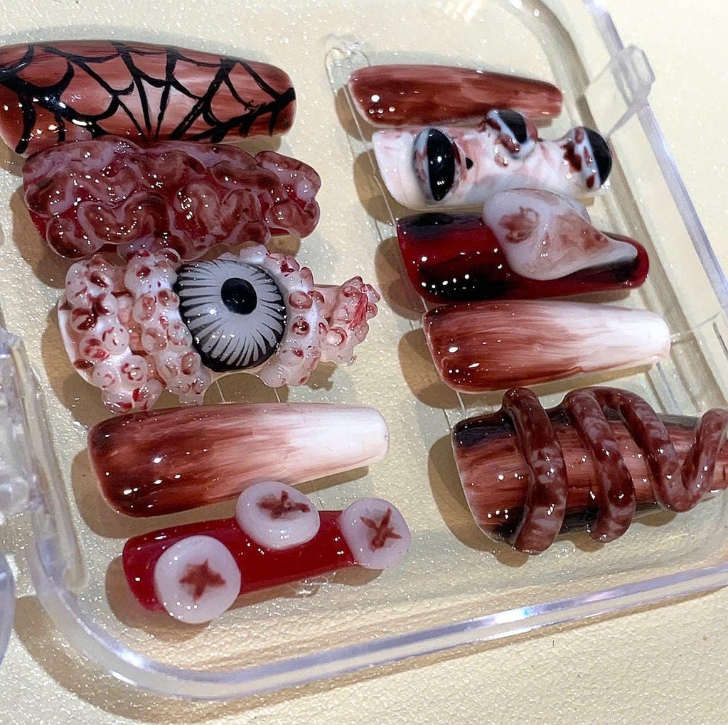 3D Halloween Press On Nails: Eyeball, Snake, Spider Web Design