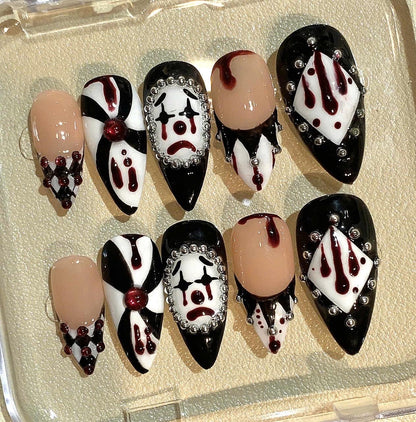 Creepy Clown Press On Nails: Gothic Horror Halloween Nail Art Set