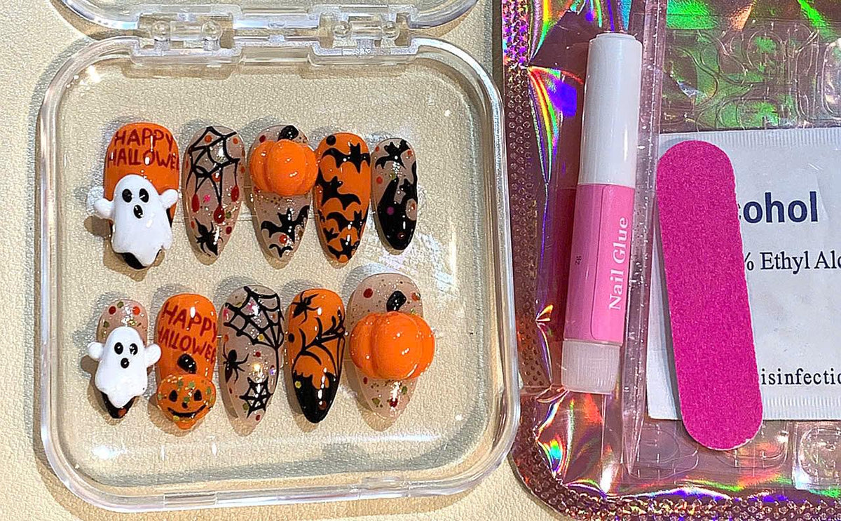 3D Ghost & Pumpkin Press On Nails: Spooky Halloween Nail Art