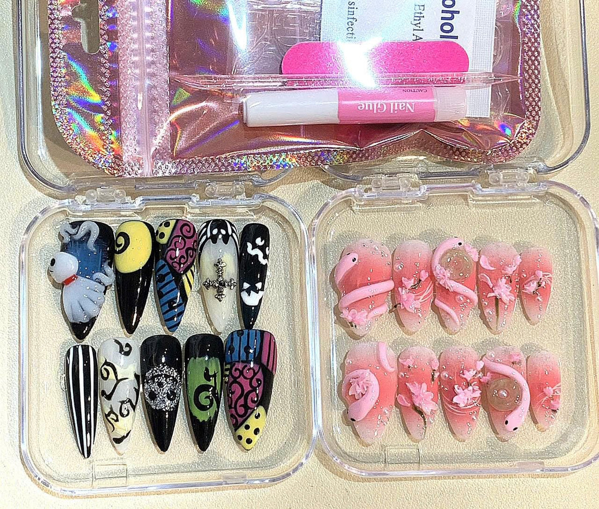 Nightmare Before Christmas Press On Nails: Spooky Handmade Gothic Nail Art