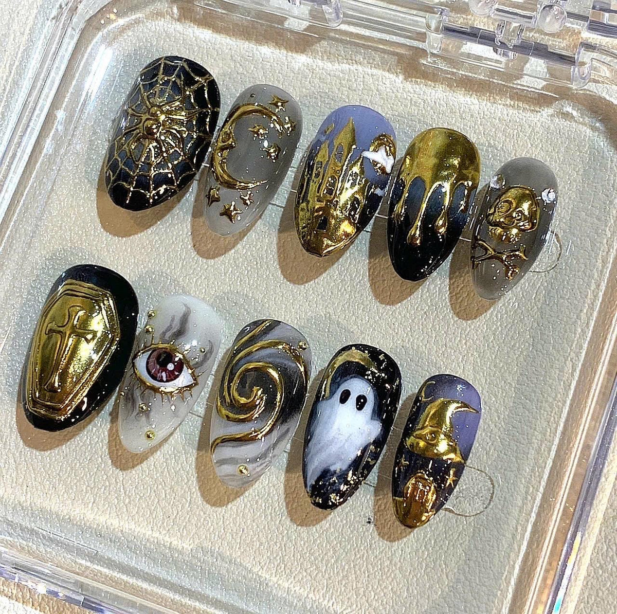 Gold Black Halloween Press On Nails