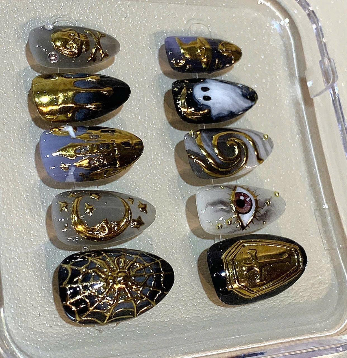 Gold Black Halloween Press On Nails